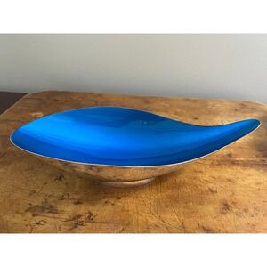 Reed & Barton 65 Silverplate Blue Enamel Teardrop MCM Mid Century Modern Bowl